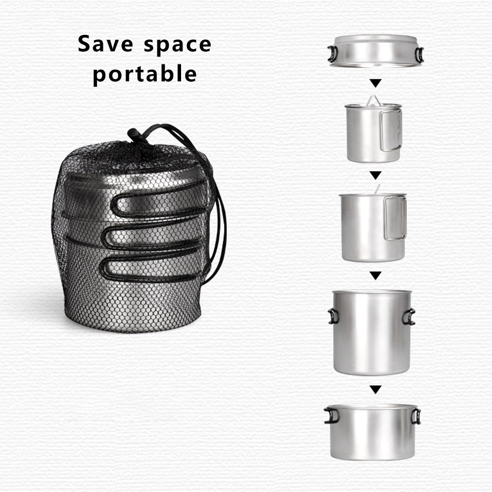 AL687778680059 5Pcs / Set 304 Stainless Steel Foldable Handle Outdoor Picnic Pot Cup Set (No FDA, BPA-free) AL687778680059 5Pcs / Set 304 Stainless Steel Foldable Handle Outdoor Picnic Pot Cup Set (No FDA, BPA-free)